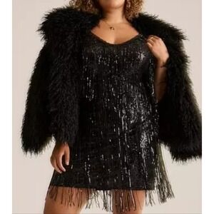 Torrid Dress Women's 26 Festi Deep Black Mini Sequin Fringe Layer Plus Size NWT